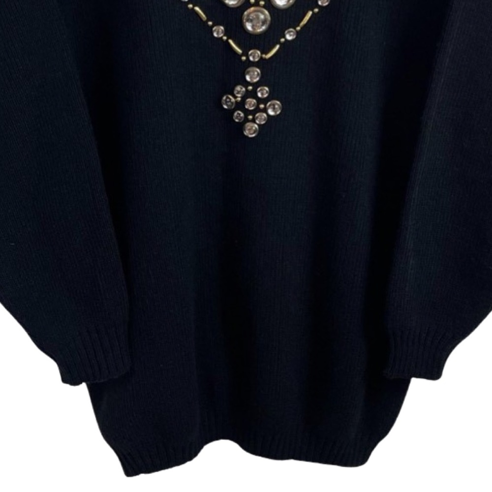 Vintage Hosanna Embellished V-Neck Sweater OS (See Measurements) Black - Picture 3 of 7